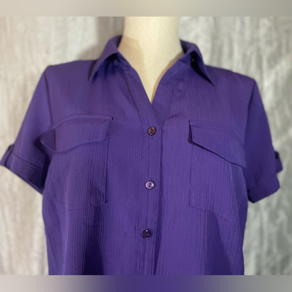 Notations Purple Polyester Button Up Blouse M - image 6